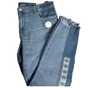 Old Navy Rockstar Jeans Womens 16 Blue Two Tone Super Skinny Ankle Raw Hem NEW